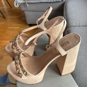 SCHUTZ Gold Studded Nude Block Heels